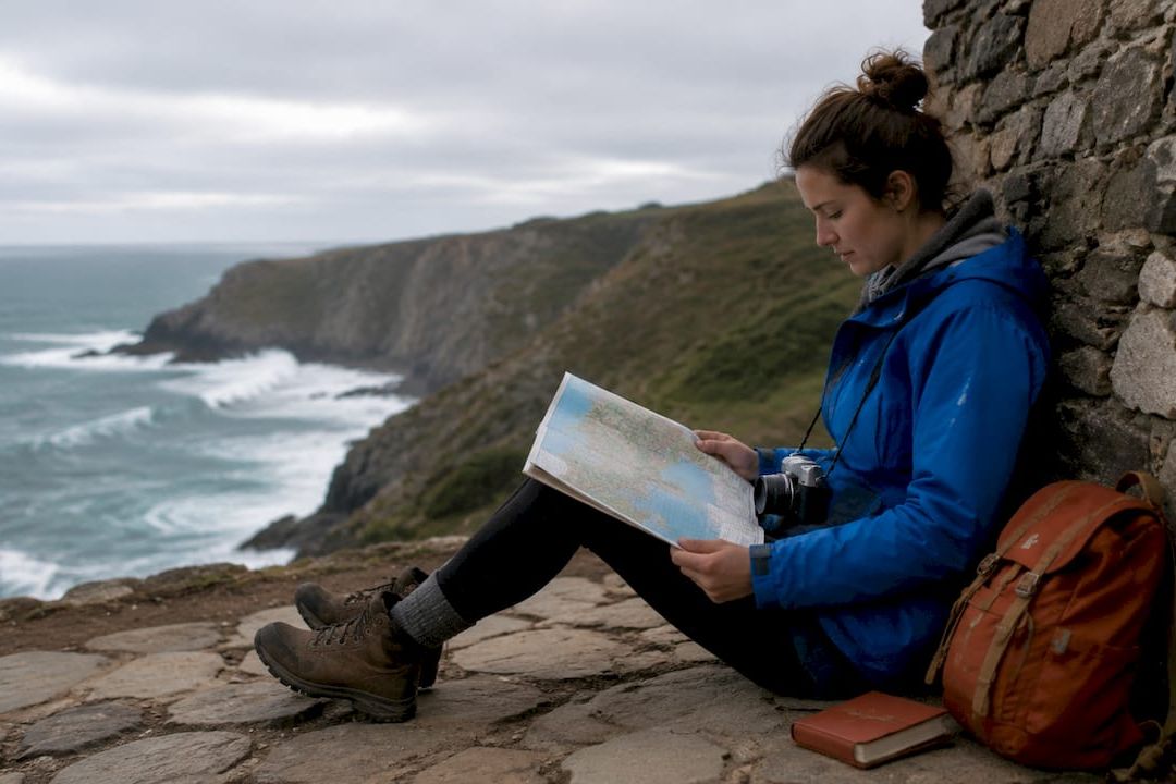 Woman planning eco-friendly nature trip outdoors